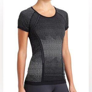 Athleta Black & White Perforated Short Sleeve Mesh Top Medium